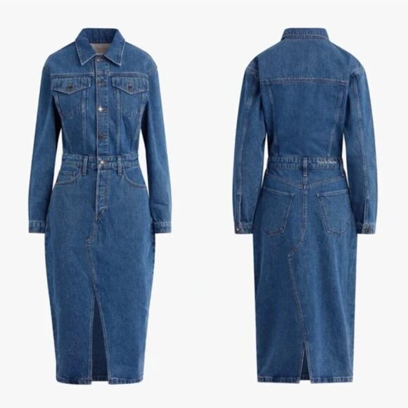 New! Favorite Daughter The City Denim Long Sleeve Midi Dress in Los Angeles - Picture 4 of 8